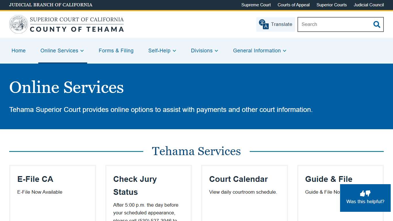 Online Services Superior Court of California, County of Tehama